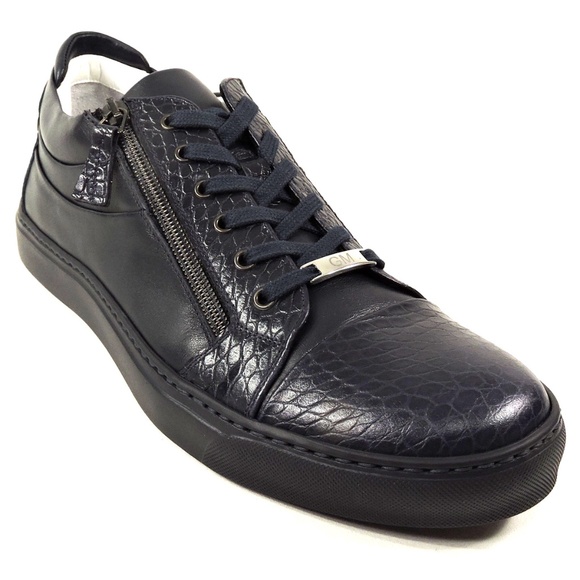 GOOD MAN 🇮🇹 MEN'S NAVY BLUE LEATHER COMFORT FASHION SNEAKERS - Picture 3 of 8